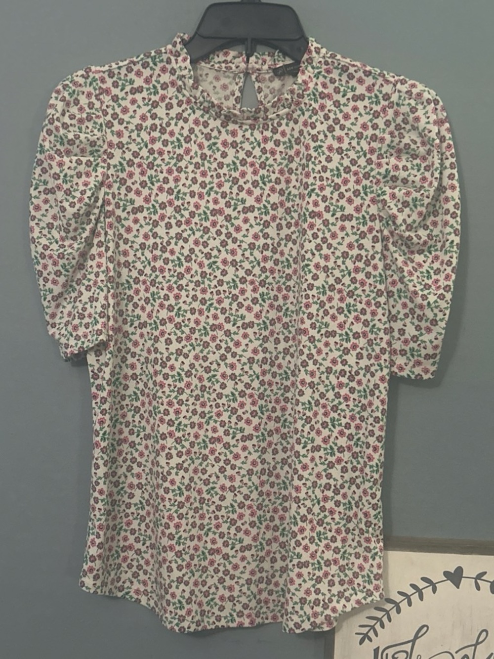 Adrianna Papell white Top with Pink and Green Floral Print